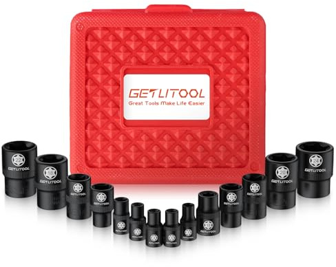 GETLITOOL 14tlg.Steckschlüsselsätze E Torx Nuss Set, Stück Adapter 1/4(E4, E5, E6, E7)&3/8(E8 E10, E11, E12, E14, E16) Außentorx Steckschlüssel Satz für Auto, CRV, Schwarz