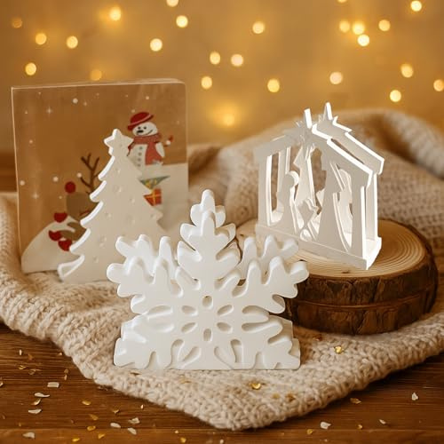 Silikonformen Gießformen Weihnachten, 3 Stück Silikonform Weihnachten Geschenkhalter Silikonform Kippe Tannenbaum Gips zum Gießen Schneeflocke Gießformen Silikon Weihnachten für Handwerk (A)