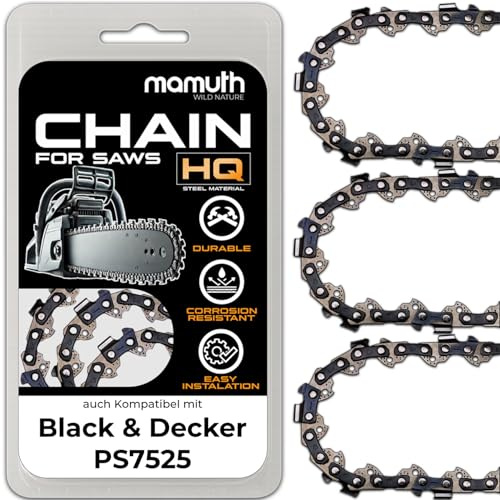 3 catene per motosega, 25 cm, 1,3 mm, 40 TG, per Black & Decker PS7525