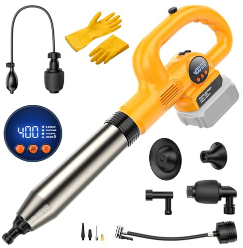 Ecarke 2-in-1 Electric Toilet Plunger & Inflator Compatible with DeWalt 20V Battery-LCD Digitally Adjusted & 5 Heads,High Pressure Unclogger for Toilet,Drain Unclogging&Outdoor Inflation-Tool Only