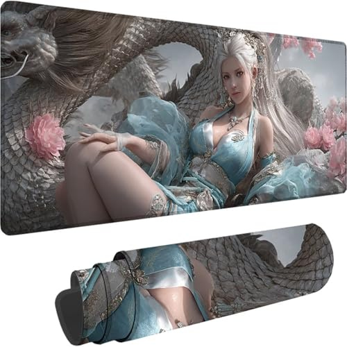 Tapis de Souris Rose, Grand Tapis de Souris XXL 1600x800x3 mm Dessin Animé sous Main Bureau, Mouse Pad pour Clavier et Bureau, avec Bords Surpiqués et Dos Antidérapant pour Gamer Maison, Cadea w-2360