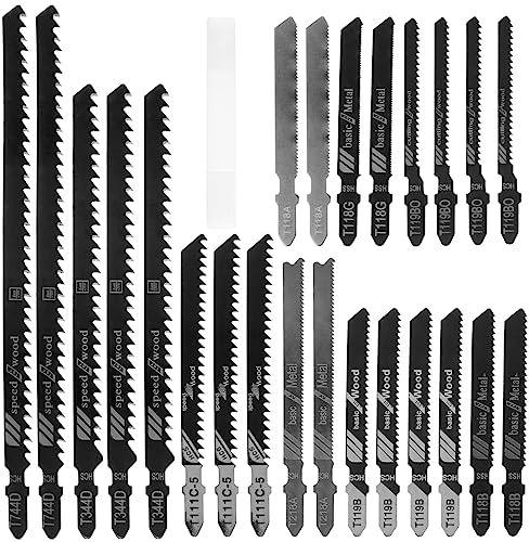 25tlg Stichsägeblätter Set, T-Schaft Stichsägeblätter mit Aufbewahrungskoffer, Sägeblätter Stichsäge für Holz, Kunststoff und Metall