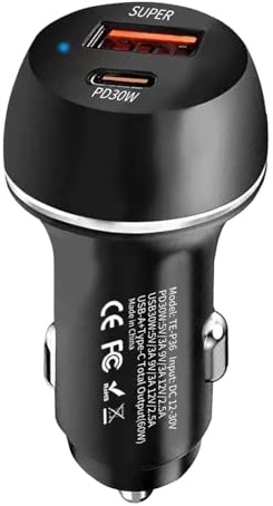 Billaddare - 2-ports biladapter, 60 W PD Fast Charging | för mobiltelefon, surfplatta, adapter, vägresor, instrumentbräda, fordonselektronik