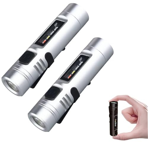 Multi-Functional Aluminum Alloy Mini Flashlight, Rechargeable High Lumens Mini Light, Portable Pocket-Sized Keychain Flashlight, Waterproof LED Torch for for Camping, Hiking, Emergency (Sliver*2)