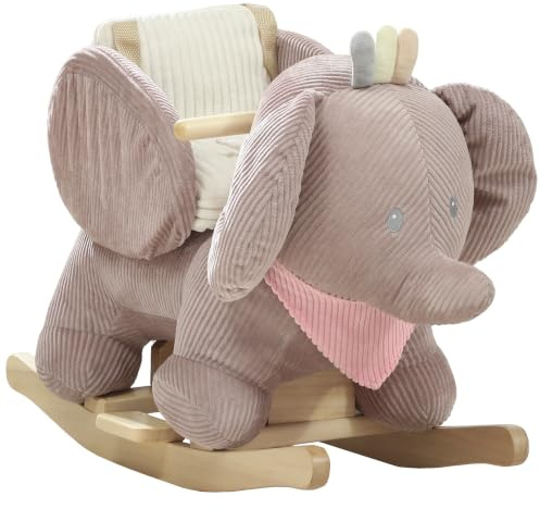 AIYAPLAY Schaukeltier Holzrahmen für Kinder 1,5-3 Jahre max. 25 kg Braun | Elefant-Schaukel, Interaktive Tiergeräusche, Weiche Füllung, Sicherheitsgurt