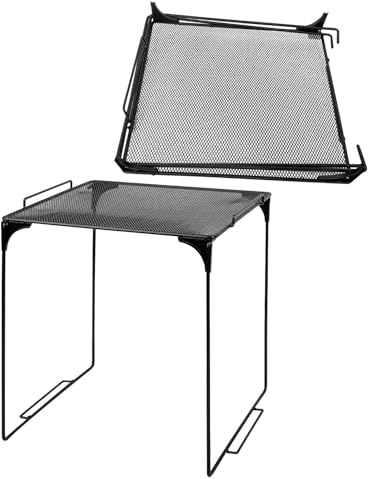 Ciieeo Lot de 2 Étagères Pliables en Métal Grillagé Noir avec Poignée Organisateur de Casier Empilable pour Rangement la Cuisine et Bureau Séparateur Modulable pour Placard Évier