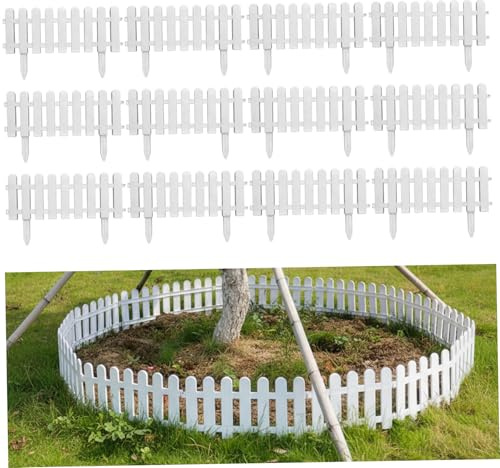 12 Stück weißer Lattenzaun, 50, 8 x 20, 3 cm, Lattenzaunplatten mit Einsatz, dekorative Kunststoff-Gartenzäune für Rasen, Landschaftsbau, Blumenbeete, Pflanzenränder