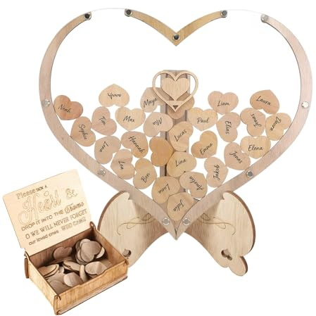 Gästebuch Hochzeit Holz blanko,personalisiertes,Hochzeitsfeiern,Geburtstage | Rustikales personalisiertes Hochzeitsgästebuch zum Ausfüllen, 100 Holzherzen, praktische Alternative, Jubiläen