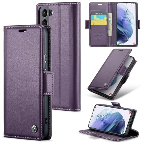 Idhiem Portefeuille Rabat Coque pour Samsung Galaxy S21 5G, Violet | Housse Premium en Cuir PU, RFID Protection, Portefeuille Rabat Case, Porte Cartes et Fonction Support Étui