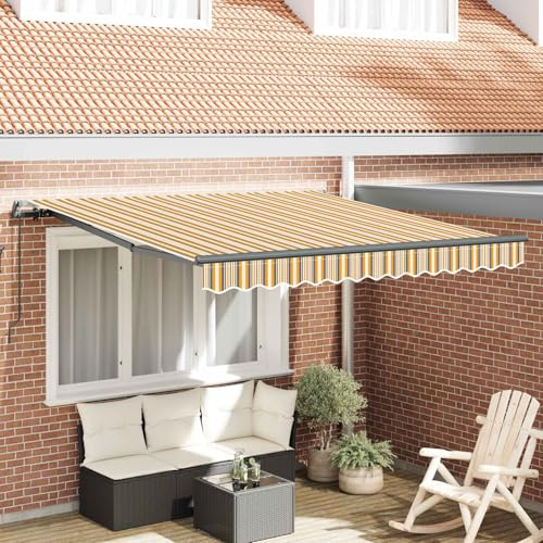 Runheo Tenda da sole retrattile in poliestere e acciaio, 300 x 250 cm, multicolore, con braccio articolato, protezione solare per giardino, terrazza, balcone, resistente alle intemperie e impermeabile