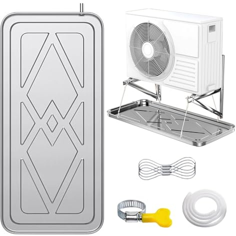 Vaschetta di Raccolta condensa per condizionatore, in Acciaio Inox, con Kit di Raccordo e Tubo di Scarico da 1 m, per condizionatori Split e Pompe di Calore universali.