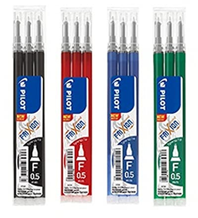 Pilot Ersatzmine für Frixion, Schwarz, Blau, Rot, Grün, 4 x 3 Stück