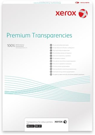 Xerox 003R98203 Premium Universal-Overheadfolie Packung, mit 100 Blatt in DIN A3 für Laser- und Farblaser, klar