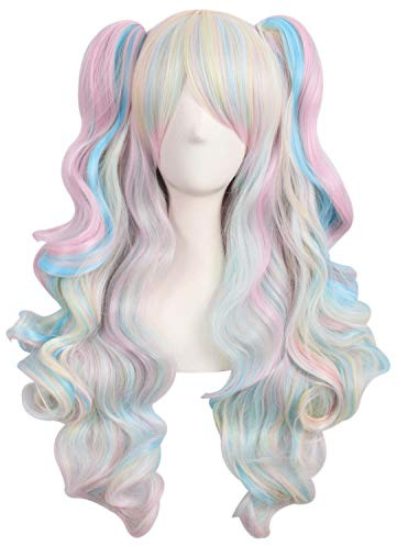 MapofBeauty 70 cm Longue Bouclé Femmes Tressé Perruques (Bleu/Rose/Blond) | 28 Pouces Perruques