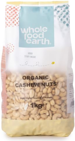 Wholefood Earth Organic Cashew Nuts Whole – 1 kg | Raw | GMO Free | Vegan | High Fibre | Source of Protein | Certified Organic