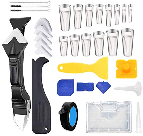 Silikonentferner Werkzeug, 34 Stück 3-In-1-Kunststoff-Dichtungs-Werkzeugsatz, Caps Sealant Schaber Kit Multifunktionale Fugenglätter Set, Für Abdichtung/Verfugen in Küche/Badezimmer