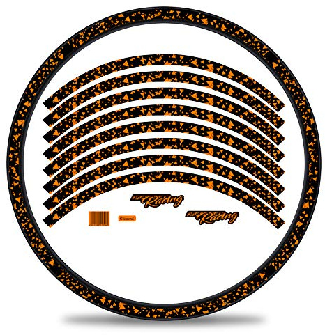 16-delars set fälg kant klistermärke för cykel fälgar i delta design komplett set för 69 cm (69 tum) för landsvägscykel mountainbike MTB löphjul RX028 (neonorange, glans)
