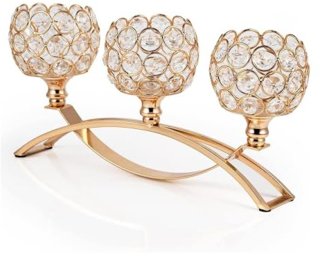 VINCIGANT Gold Candle Holders for Table Centerpiece, 3 Arms Metal Candelabra Candlestick Holders for Home Decor, Wedding, Dinning, Party, Anniversary,Christmas Halloween Decorations