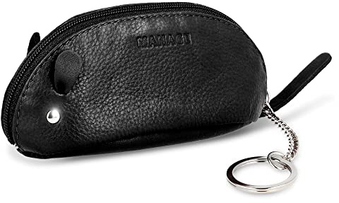 MANAGE Schlüsselmaus Schlüsseletui Schwarz aus Echtleder - Schlüsseltasche für Damen Herren - Gadget Schlüsselmäppchen Kinder - Große Farbauswahl