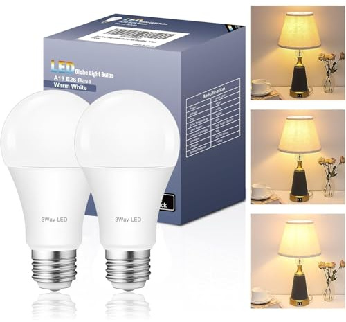 Zorykn 3 Way Light Bulbs 50 100 150 Warm White, A19 3000K, 5/10/15W Energy Saving 500 1000 1500 Lumens, E26 Base LED Bulbs Perfect for Reading, 2 Pack