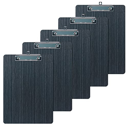 GUOKOFF Klemmbrett A4, 5 Stück Holz, Hartplatten Mit Gummierter Metalklemme, Schreibbrett Pad Halter Clipboard DIN A4, Schwarz