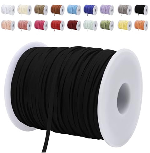 LEREATI Cordino Cuoio 3mm x 45m Corda in Finta Pelle Cordone Piatto in Finta, Cordoncino Cuoio per Artigianato, Collana, Braccialetto, Acchiappasogni, Fai da Te, Confezioni Regalo (Nero)