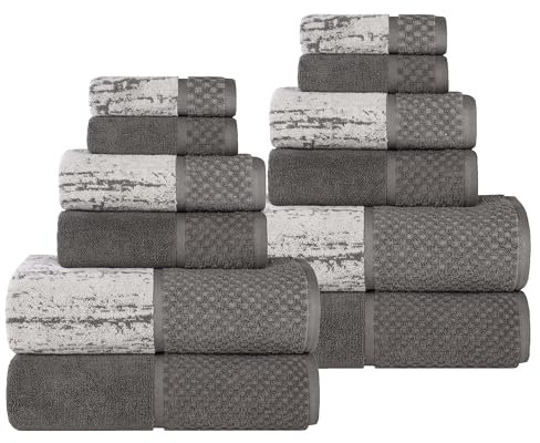 Superior Handtuch-Set, Baumwolle, schnell trocknend, für Badezimmer, Dusche, Spa, weiche, saugfähige Handtücher, inklusive 4 Badewannen, 4 Händen, 4 Waschlappen/Gesichtstüchern, Lodie-Kollektion,