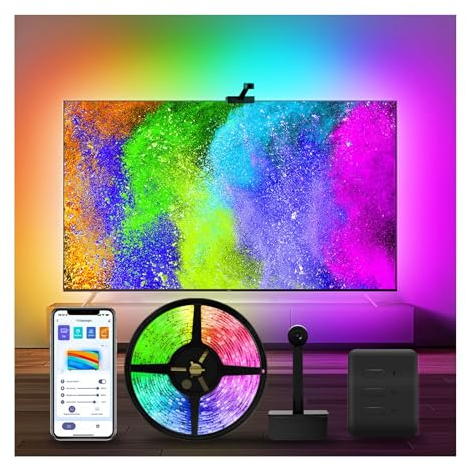 PurezmMoto Farbauswahlgerät für LED-Hintergrundbeleuchtung, LED-Streifen, 3,8 m, für Fernseher von 55 - 65 Zoll, mit Farbkamera, Synchronisierung der Hintergrundbeleuchtung des Bildschirms und der