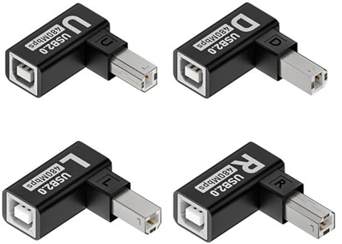 NFHK 4pcs/lot USB 2.0 Type-B Male to Female Extension Adapter Horizontal Vertical Angled 90 Degree for Printer Scanner