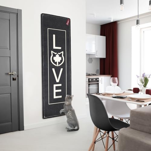 CanadianCat Company | Katzen Kratzmatte anthrazit, Sisal Kratzunterlage 50x40cm, Wandmontage & Bodenmatte mit Love Design, Kratzschutz für Möbel & Wände
