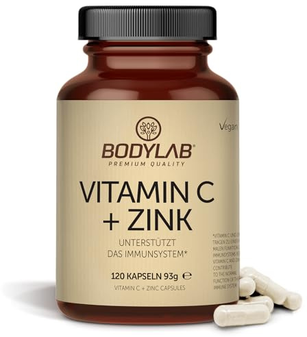 Bodylab24 Vitamin C + Zink 120 Kapseln, hochdosiert, mit 310mg naturreinem Vitamin C und 10mg Zink je Tagesdosis, 100% vegan
