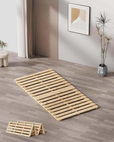 Meulbaty Bed Plate, Guest Tatami Bed Frame,Japanese Tatami Mat, Foldable Wood Slatted Floor Bed Frame for Futon Mattress, Breathable Moisture-Proof Floor Sleep Bedding (Twin)