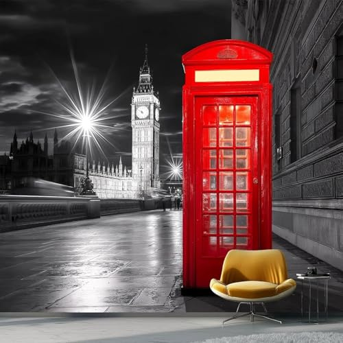 Fotomurales Decorativos Londres Papel Pintado 200x140 cm 3D Mural Vista Nocturna de Londres Murales Póster Pared No Tejido Dormitorio Salón Paredes Decoración Fotomural Panorámico q.3446