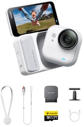 Insta360 GO Ultra Arctic White Essentials Pack - ultralätt och bärbar 4K handsfree-kamera, FlowState-stabilisering, lågljusprestanda, 10 m vattentät