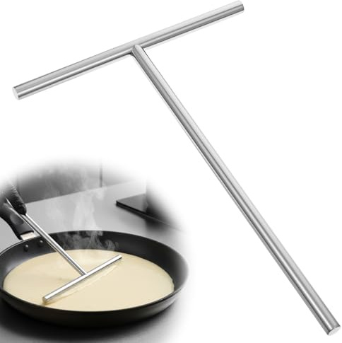 DOPENSPI Distribuidor de crepes, rastrillo redondo de acero inoxidable, 26 x 18,5 cm, distribuidor de masa, distribuir uniformemente la masa con mango largo para crepes y tortitas y tartas de huevo