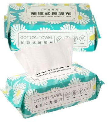 IWOWHERO Lot de 2 Paquets de 70 Serviettes Jetables Pieds, Lingettes Épaisses Absorbantes, Utilisables Sèches et Humides, Serviettes Pratiques pour Spa et Soin des Pieds, Linge Portable