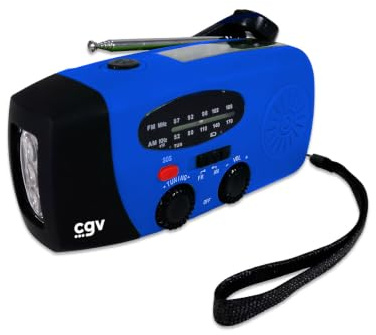 CGV | VigiRadio FM/AM Dynamo Solar Power Bank IPX3 överlevnadsradio | XXL batteritid 35 h, powerbank, solcell/dynamo/USB-C, SOS, IPX3, robust ABS (-10°C till +60 °C).