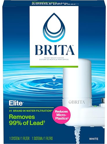 Brita Faucet Mount Water Filter System, White, No-Wait Filtration, Easy Install, Multi-Use Tap Water Filter for Kitchens, Bathrooms & Small Spaces