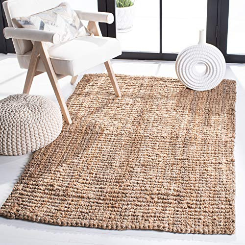 SAFAVIEH Area Rug 4x6 - Natural Fiber Collection - Natural Brown, Handmade Jute, Farmhouse Style, Chunky Textured Thick Pile (NF447A)
