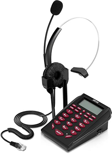 AGPtEK Corded Telephone with Headset & Dialpad for House Call Center Office - Noise Cancellation