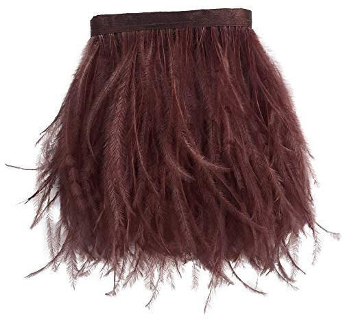 Sowder Straußenfeder-Borte, Fransen mit Satinband, für Kleidung, Kostüme, Nähen, Dekoration, 183 cm braun