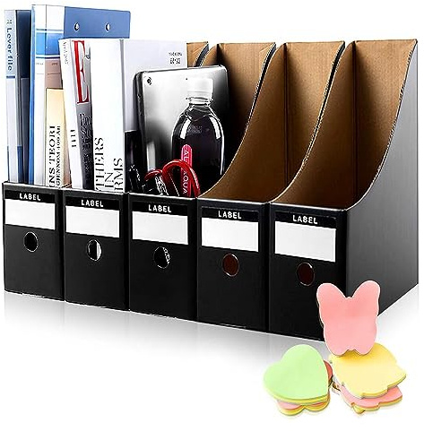 HINATAA: Zeitschriften- und Ornder-Organizer, 5 Stück, zur Aufbewahrung von Ordnern, Zeitschriften und Bürozubehör, ideal für die Schule, Büro oder Zuhause Schwarz