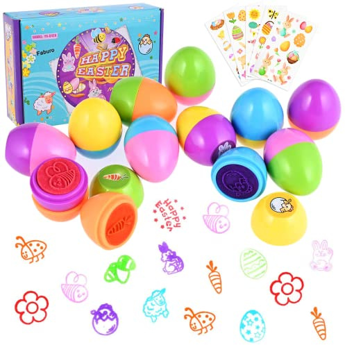Faburo Ostereier-Stempel, 12 Stück, Oster-Stempel für Kinder, Eatersuche, Eiersuche, Spiel, Oster-Party, Ostergeschenke für Kinder
