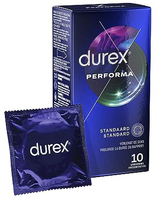 Durex Performa Kondome - Aktverlängernde Kondome mit 5% benzocainhaltigem Gel für länger andauerndes Sexvergnügen - 10er Packung 42 g