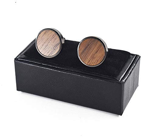 Uteruik Boutons de manchette ronds en bois pour homme avec boîte cadeau pour costume et accessoires de vêtements (#A)
