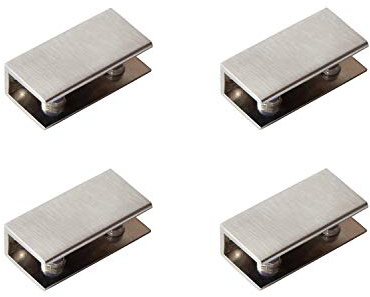 Set di 4 supporti rettangolari in vetro, 54 x 27 x 16 mm, nichel spazzolato, supporto in vetro regolabile con inserto in plastica per 6 – 10 mm