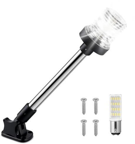 Obcursco Boat Stern Lights, IP67 Waterproof Fold-Down White LED Anchor Light for Marine, Pontoon, Fishing, Bass, and Jon Boats(12 Inches)