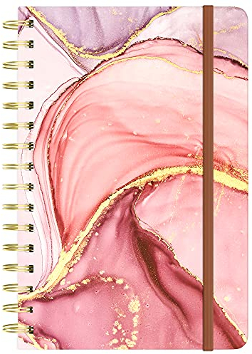 HUAMXE Spiral-Notizbuch, Marmor Hardcover Liniertes Tagebuch für Frauen Männer, Medium 14,5 x 21,3 cm, 160 Seiten dickes Papier, A5 College liniert Notizbuch für Journaling Schreiben Arbeit Pink