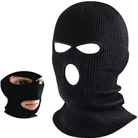 BBTO 3 Hole Knitted Balaclava Full Face Covering Winter Knitted Balaclava Protection Full Face Cover Thermal Winter Ski (Black)