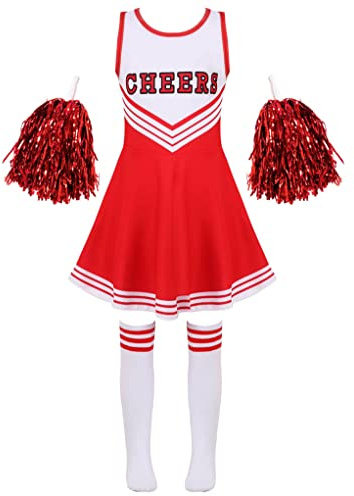Mufeng Fantasy pompom flicka uniform flickor förklädnad pompom flickor flickor set cosplay ärmlösa klänningar kostym cheer ledare danskläder musikalisk sommar 3–16 år röd 7–8 år gammal
